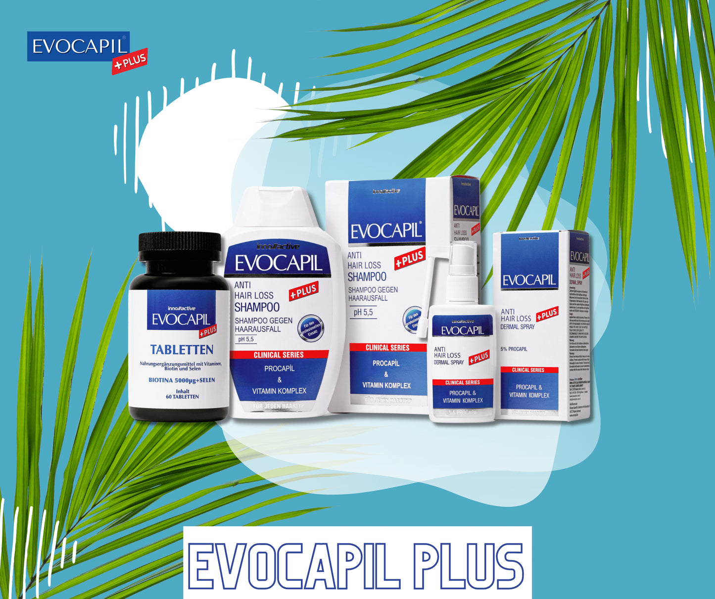 Tratamiento natural Evocapil Plus - Completa tu tratamiento con el set post trasplante capilar, champú + spray procapil + vitaminas