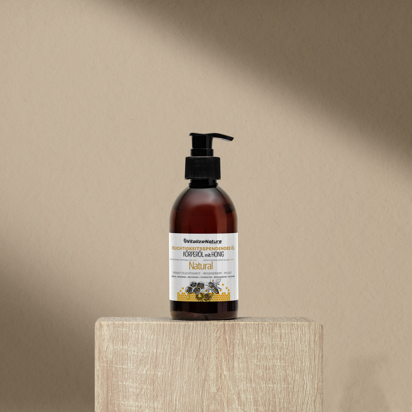 VitalizeNature - Moisturizing Body Oil with HONEY - Hydrate - Generate - Recover. WITHOUT Parabens, dyes or Silicones. NATURAL