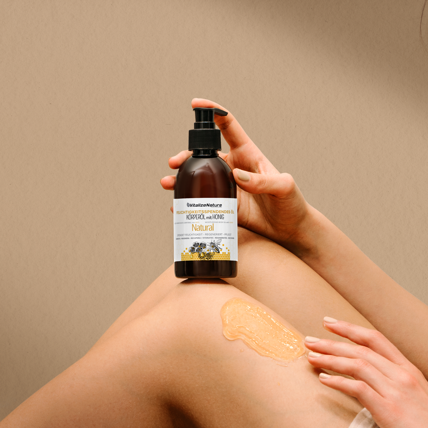 VitalizeNature - Moisturizing Body Oil with HONEY - Hydrate - Generate - Recover. WITHOUT Parabens, dyes or Silicones. NATURAL