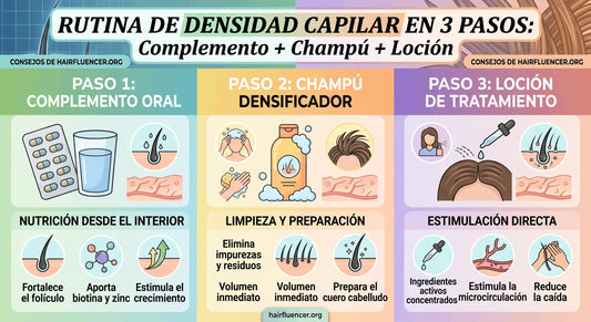Rutina de densidad capilar en 3 pasos: complemento + champú + loción