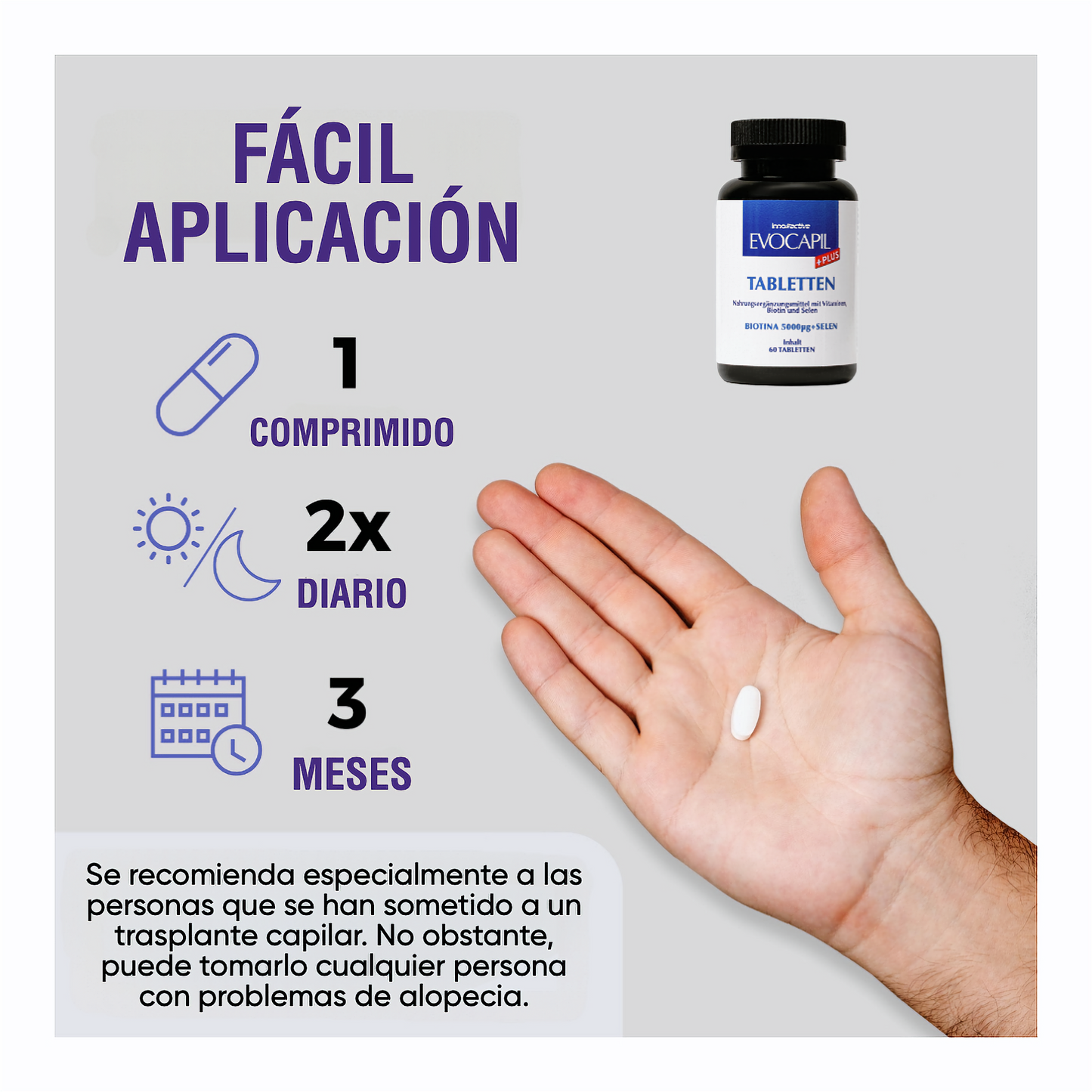 Vitaminas para el cabello Evocapil Plus con Zinc, el Selenio y Biotina, 60 comprimidos