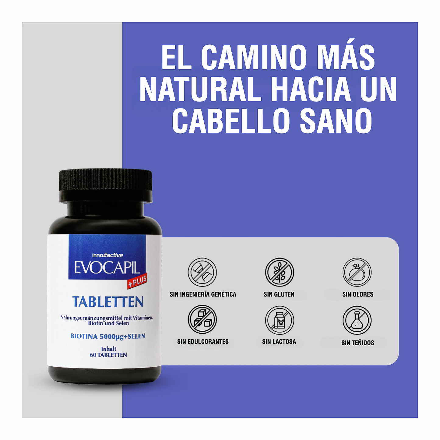 Vitaminas para el cabello Evocapil Plus con Zinc, el Selenio y Biotina, 60 comprimidos