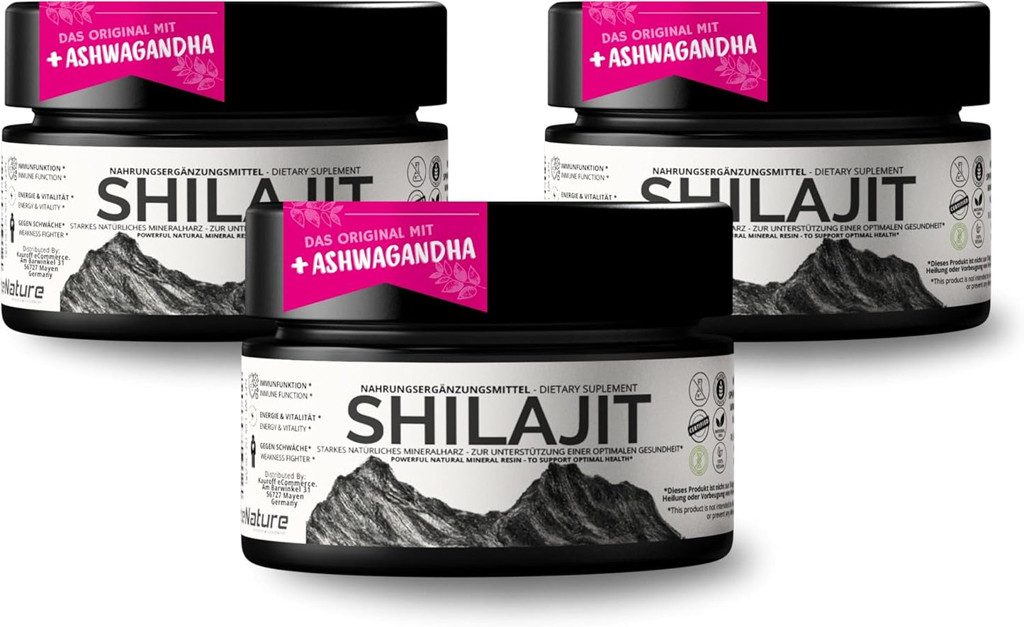 VitalizeNature - Shilajit Original  30 g + Ashwagandha - Shilajit del Himalaya purificada de alta potencia con minerales fulvicos biodisponibles y acido húmico - Vegano, repone la energía