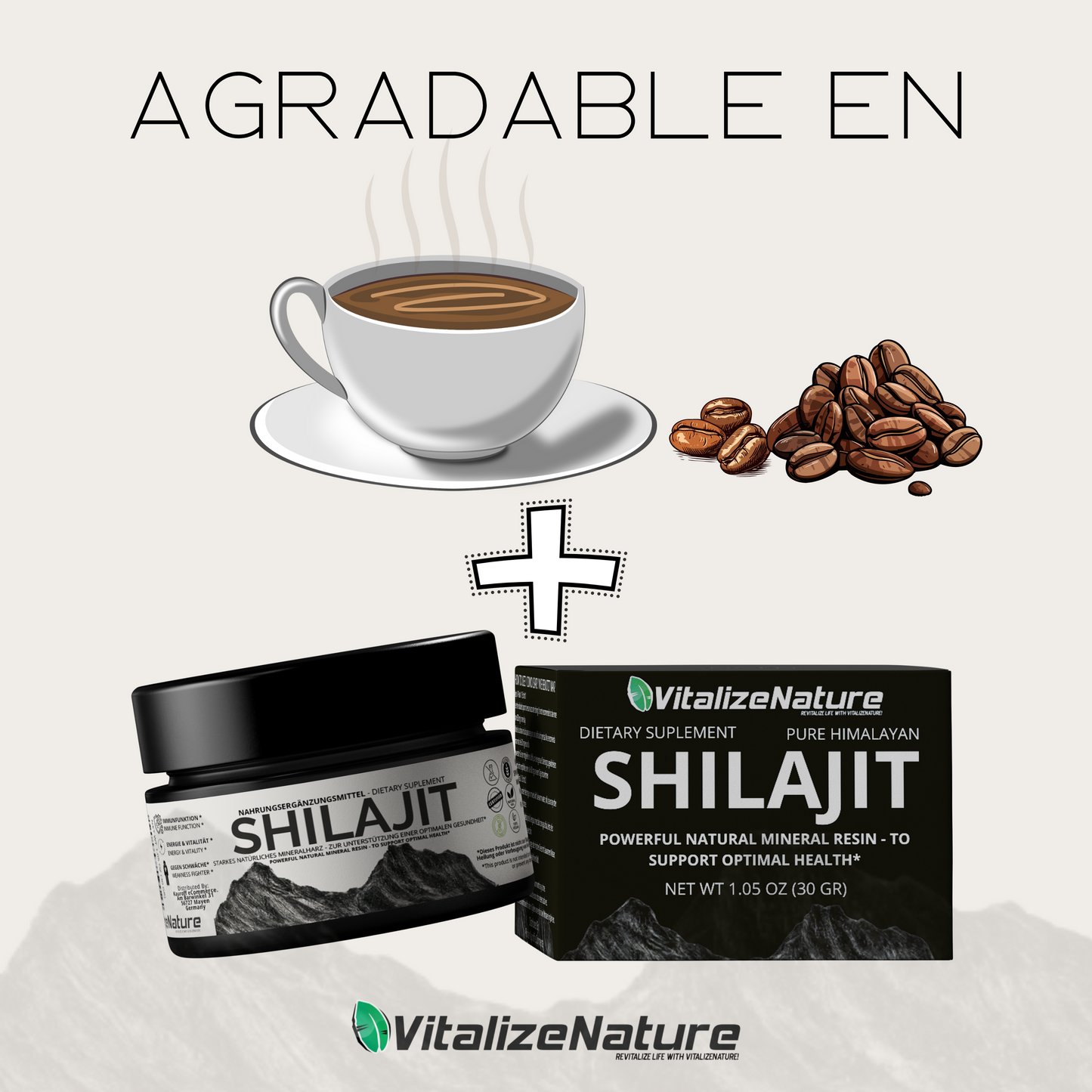 VitalizeNature - Shilajit Original  30 g + Ashwagandha - Shilajit del Himalaya purificada de alta potencia con minerales fulvicos biodisponibles y acido húmico - Vegano, repone la energía