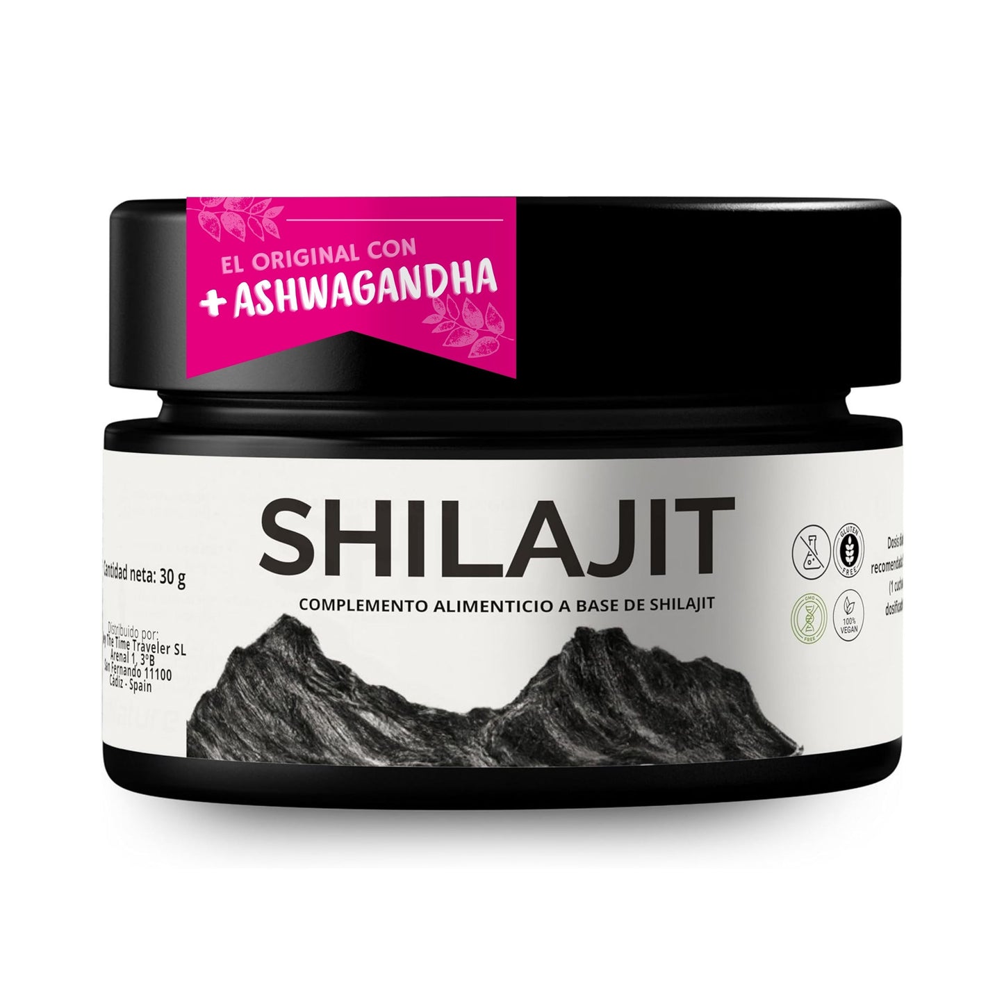 VitalizeNature - Shilajit Original  30 g + Ashwagandha - Shilajit del Himalaya purificada de alta potencia con minerales fulvicos biodisponibles y acido húmico - Vegano, repone la energía