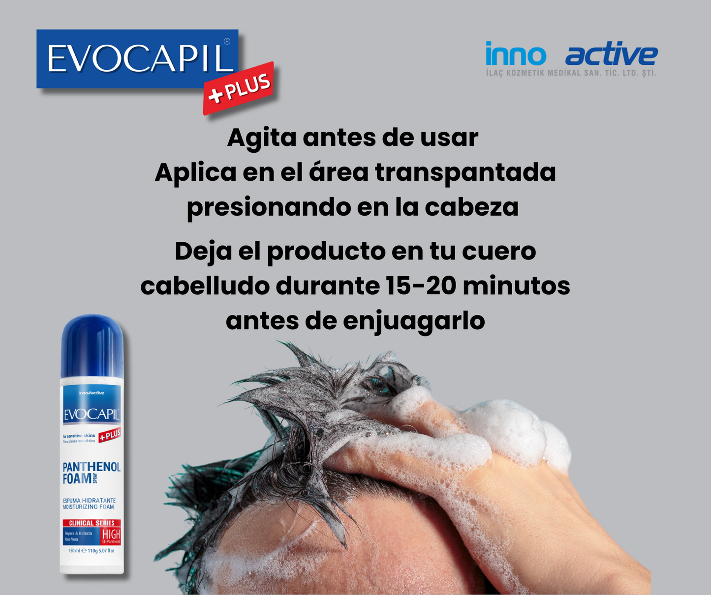 Evocapil Plus Schiuma post trapianto di capelli, aiuta ad ammorbidire le croste dopo un'operazione di trapianto di capelli. Con Pantenolo previene la formazione di croste e cicatrici