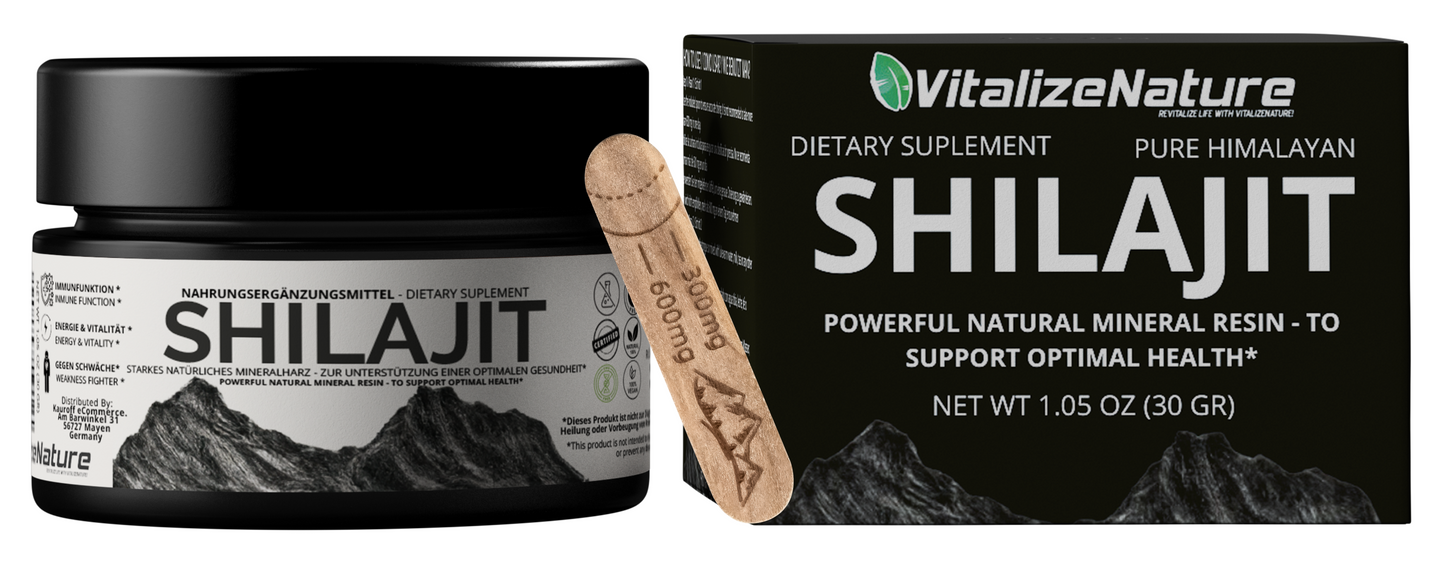 VitalizeNature - Shilajit originale 30 g + Ashwagandha - Shilajit himalayano purificato ad alta potenza con minerali fulvici biodisponibili e acido umico - Vegano, ricostituisce energia