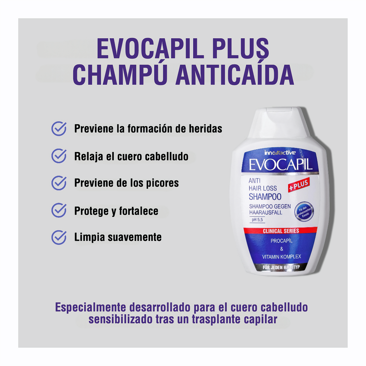 Evocapil Plus Shampoo Anticaduta 300 ml PH 5,5 - Appositamente studiato per il dopo trapianto di capelli