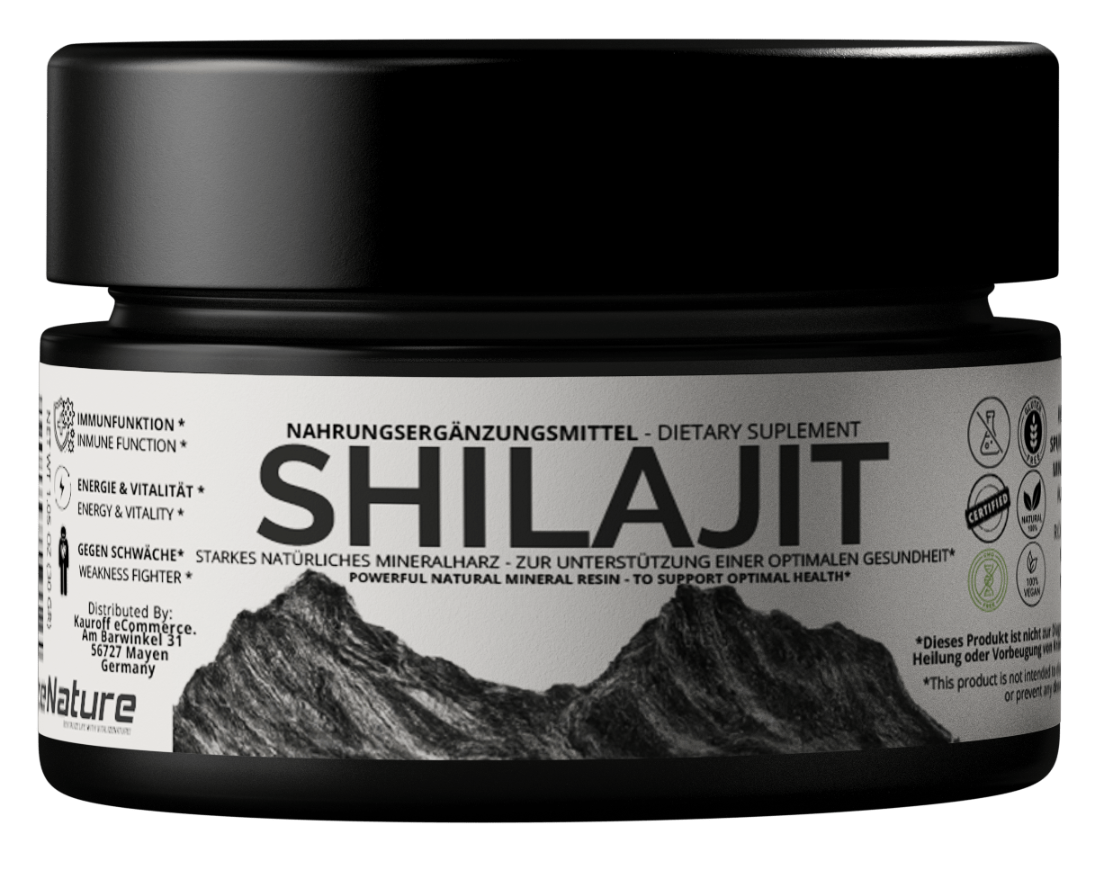 VitalizeNature - Shilajit Original  30 g + Ashwagandha - Shilajit del Himalaya purificada de alta potencia con minerales fulvicos biodisponibles y acido húmico - Vegano, repone la energía