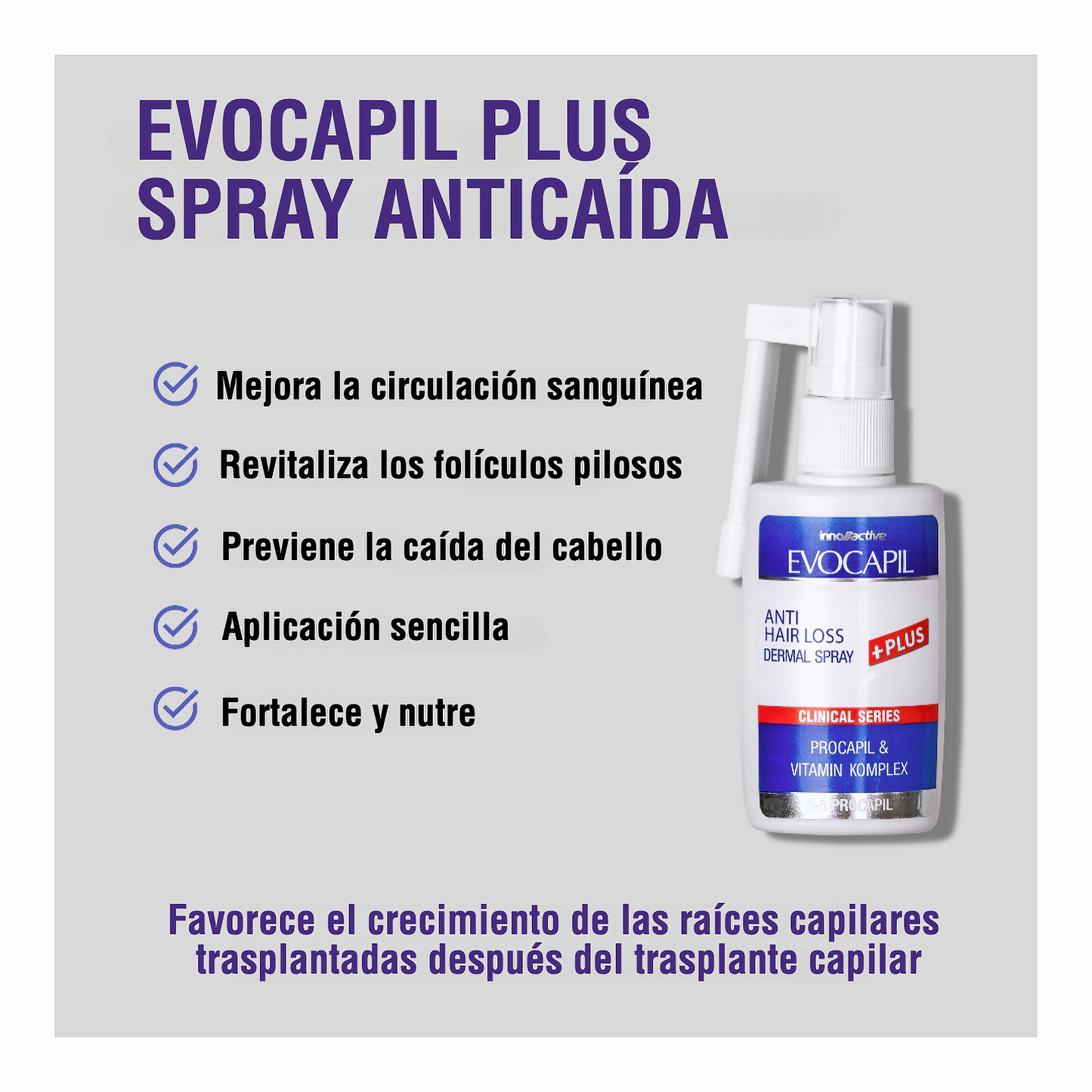 Evocapil Plus Spray anticaída con Procapil 5% - Previene la caída del cabello en las zonas no trasplantadas